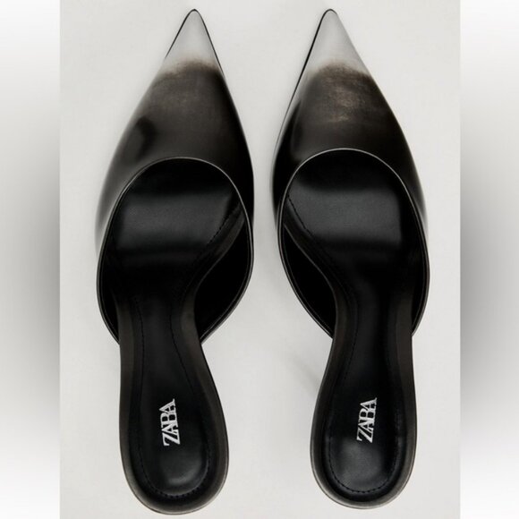 ZARA DISTRESSED EFFECT HEELED MULE - Picture 1 of 4
